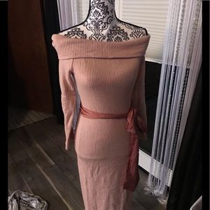 Dusty Rose Off the Shoulder Sweater Dress